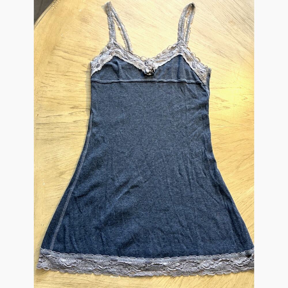 Vintage XOXO Babydoll Cami Top Ribbed Bella Swan Lace Trim Y2K Coquette Grunge S
